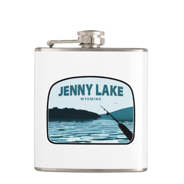 Jenny Lake Wyoming Fishing Rod Hip Flask (Front)