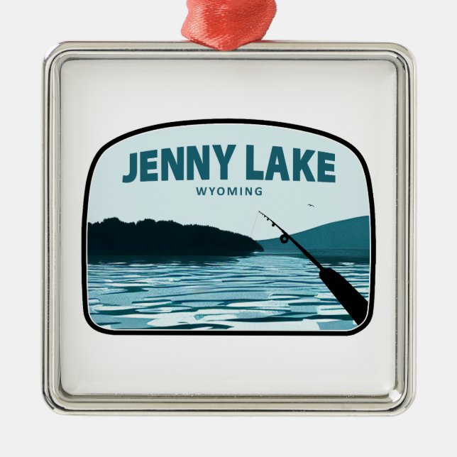 Jenny Lake Wyoming Fishing Rod Metal Tree Decoration (Front)