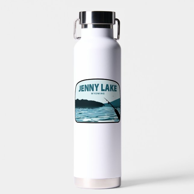 Jenny Lake Wyoming Fishing Rod Water Bottle (Front)