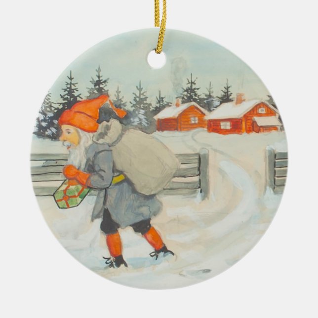Jenny Nystrom - Christmas old Swedish illustration Ceramic Tree Decoration (Front)