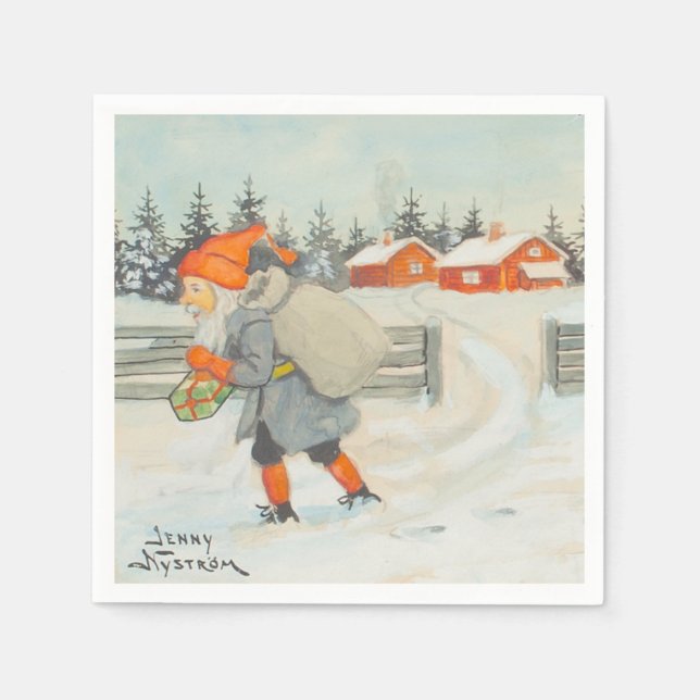 Jenny Nystrom - Christmas old Swedish illustration Napkin (Front)