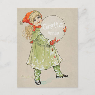 Jenny Nyström Flicka med snöboll CC0819 Grattis Postcard
