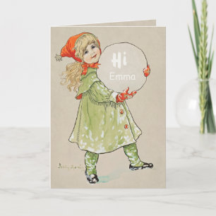Jenny Nyström Girl with snowball CC0090 Birthday Card