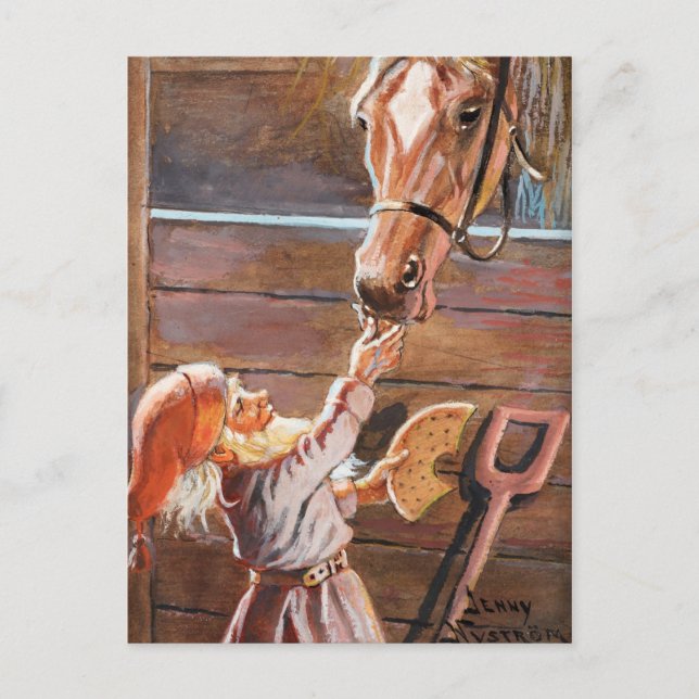 Jenny Nyström - Merry Christmas Horse in a Stable Holiday Postcard (Front)