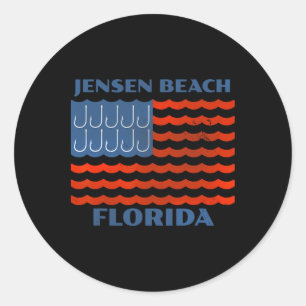 Jensen Beach Florida Vintage Fishing American Flag Classic Round Sticker