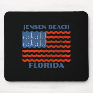 Jensen Beach Florida Vintage Fishing American Flag Mouse Mat