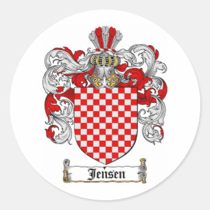 JENSEN FAMILY CREST -  JENSEN COAT OF ARMS CLASSIC ROUND STICKER