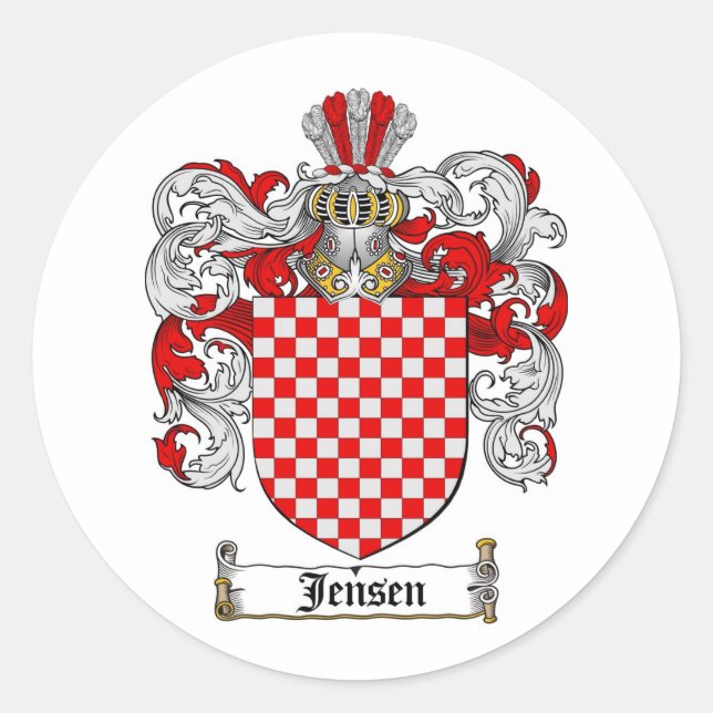 JENSEN FAMILY CREST -  JENSEN COAT OF ARMS CLASSIC ROUND STICKER (Front)