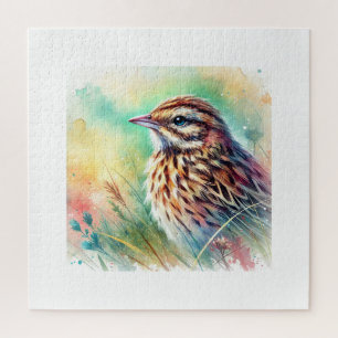 Jerdons Bush Lark 070824AREF143 - Watercolor Jigsaw Puzzle