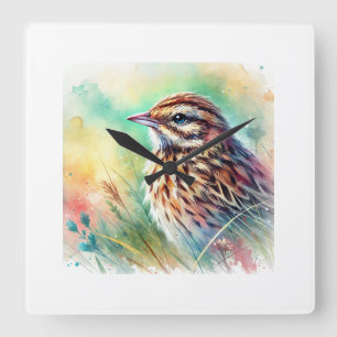 Jerdons Bush Lark 070824AREF143 - Watercolor Square Wall Clock