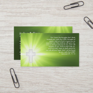 Jeremiah 29; 11-14 - Religious Cross - Green Business Card