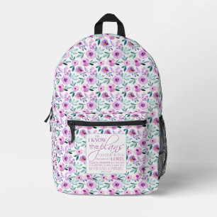 Jeremiah 29:11 Bible Purple Flowers Background Printed Backpack
