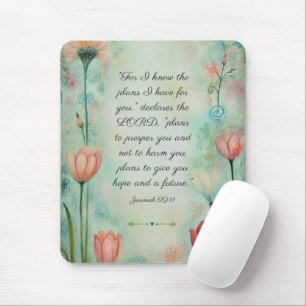 Jeremiah 29:11 Bible Verse Floral Watercolor Mouse Mat