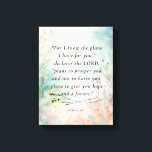 Jeremiah 29:11 Bible Verse Image Canvas Print<br><div class="desc">This watercolor design features delicate botanicals in soft shades of blue, green, and coral, creating a serene and dreamy atmosphere. The gentle blending of colours evokes a sense of tranquillity and harmony. The inspiring Bible verse, Jeremiah 29:11, is at the centre of this composition, elegantly displayed, reminding us of hope...</div>