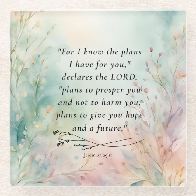 Jeremiah 29:11 Bible Verse Image Glass Coaster (Front)