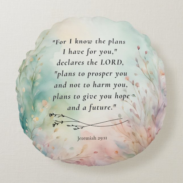 Jeremiah 29:11 Bible Verse Image Round Cushion (Front)