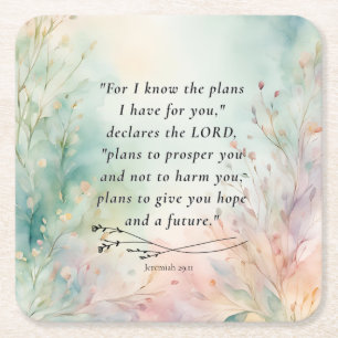 Jeremiah 29:11 Bible Verse Image Square Paper Coaster