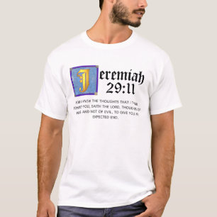 Jeremiah 29:11 Blue Illuminated Letter Bible Quote T-Shirt