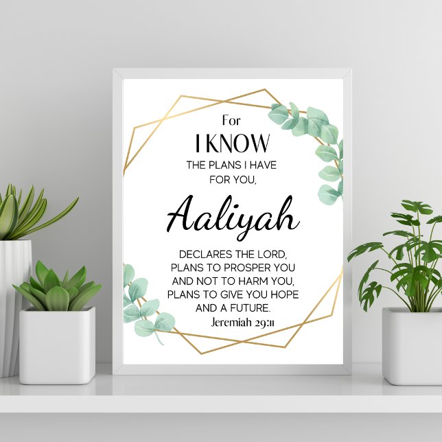 Jeremiah 29:11 Eucalyptus Personalise Poster (For I know the plans for you Jeremiah 29:11 Personalize Scripture Name Eucalyptus)