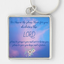 Jeremiah 29:11 Flowers Square Keychain