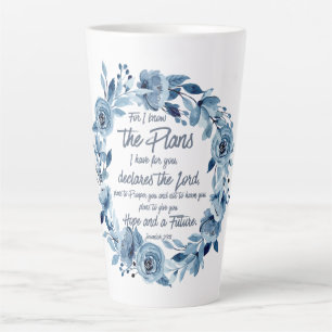 Jeremiah 29:11 For I know the Plans Blue Floral Latte Mug