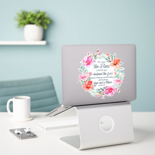 Jeremiah 29:11 For I know the Plans Pink Floral (Laptop On Desk)