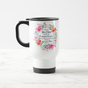 Jeremiah 29:11 For I know the Plans Pink Floral Travel Mug