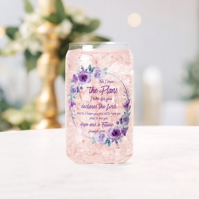 Jeremiah 29:11 For I know the Plans Purple Floral Can Glass (Insitu (Wedding))