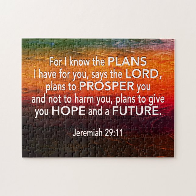 Jeremiah 29:11 FOR I KNOW THE PLANS Red Christian Jigsaw Puzzle (Horizontal)