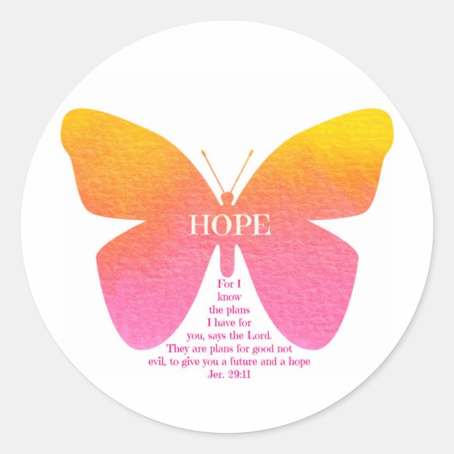 Jeremiah 29:11 Hope Butterfly Round Sticker (Front)