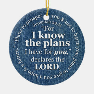 Jeremiah 29:11 I Know the Plans Bible Verse Denim Ceramic Tree Decoration