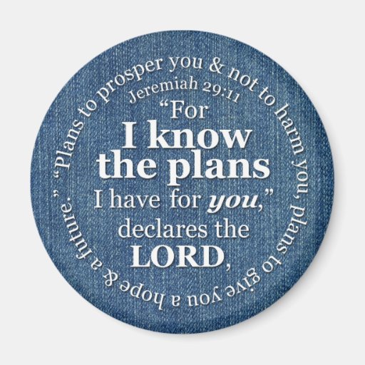 Image of Jeremiah 29:11 I Know the Plans Bible Verse Denim Magnet