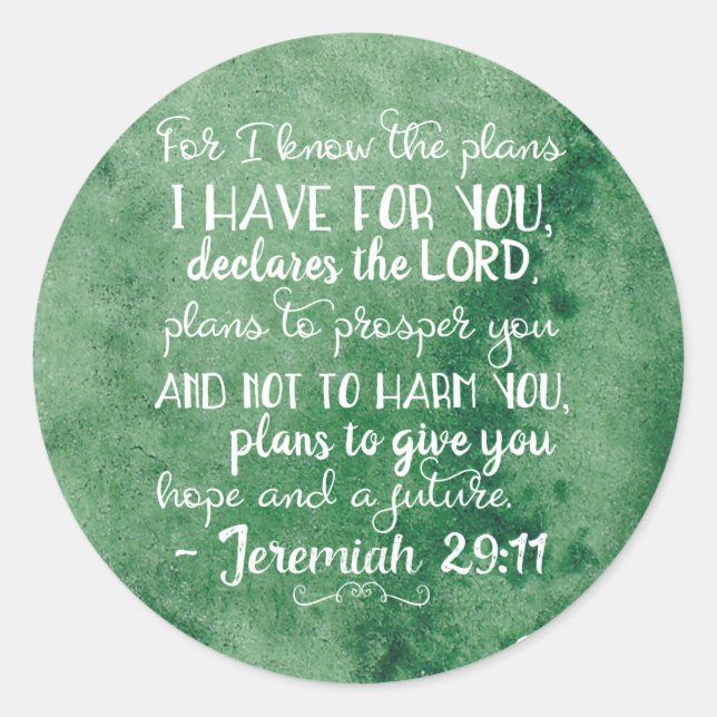 Jeremiah 29:11 Inspirational Bible Stickers Green (Front)