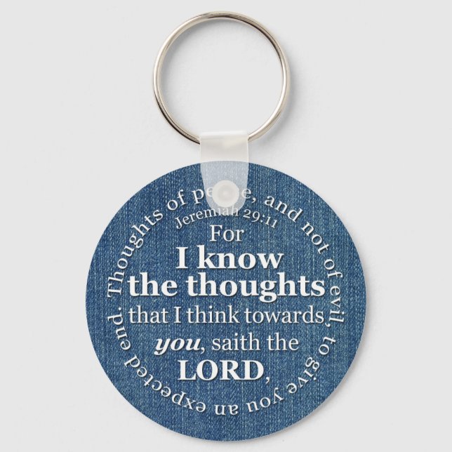 Jeremiah 29:11 KJV Denim Bible Verse Quote Key Ring (Front)