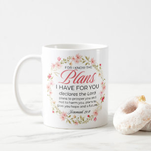 Jeremiah 29:11 Pink Flowers Wreath Bible Verse Coffee Mug