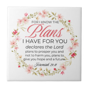 Jeremiah 29:11 Pink Flowers Wreath Bible Verse Tile