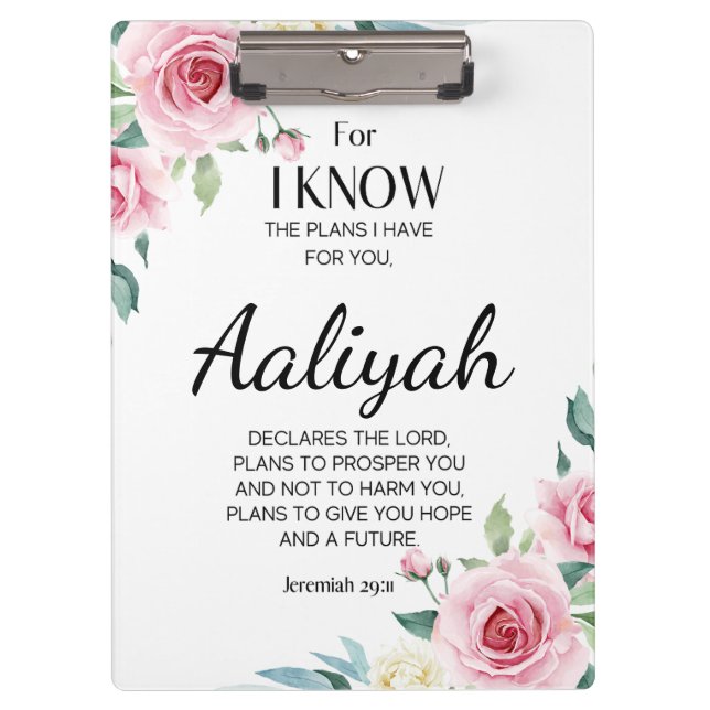 Jeremiah 29:11 Pink Rose Personalise Clipboard (Front)