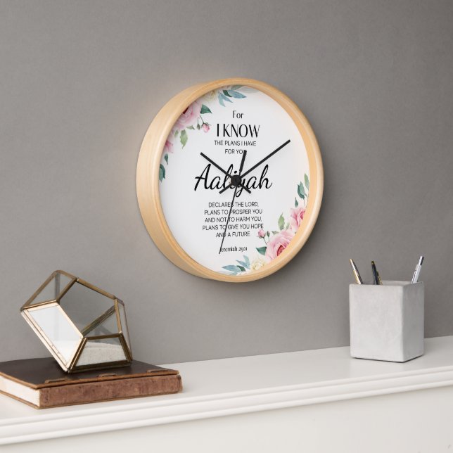 Jeremiah 29:11 Pink Rose Personalise Clock (Office)
