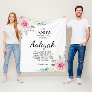 Jeremiah 29:11 Pink Rose Personalise Fleece Blanket