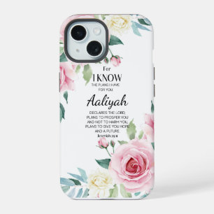 Jeremiah 29:11 Pink Rose Personalise iPhone 15 Case