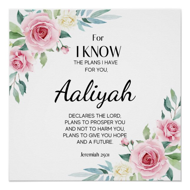 Jeremiah 29:11 Pink Rose Personalise Poster (Front)