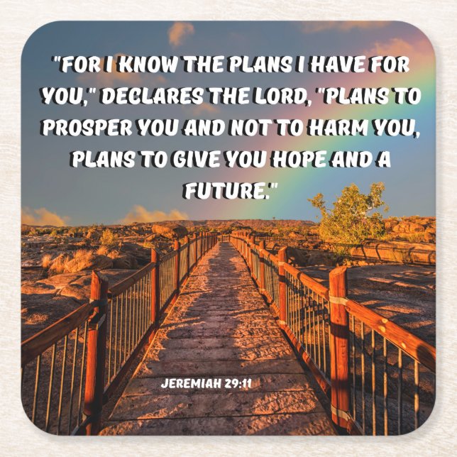 Jeremiah 29:11 Plans To Prosper You, Plan For Hope Square Paper Coaster (Front)