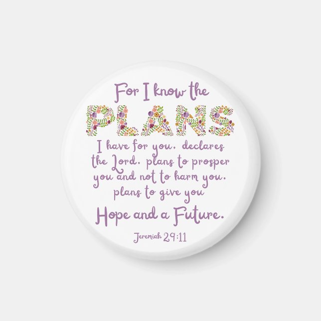 Jeremiah 29:11 Purple, Floral Letters Christian Magnet (Front)