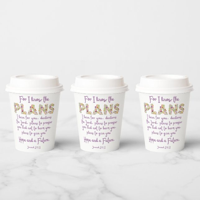 Jeremiah 29:11 Purple, Floral Letters Christian Paper Cups (Multi)