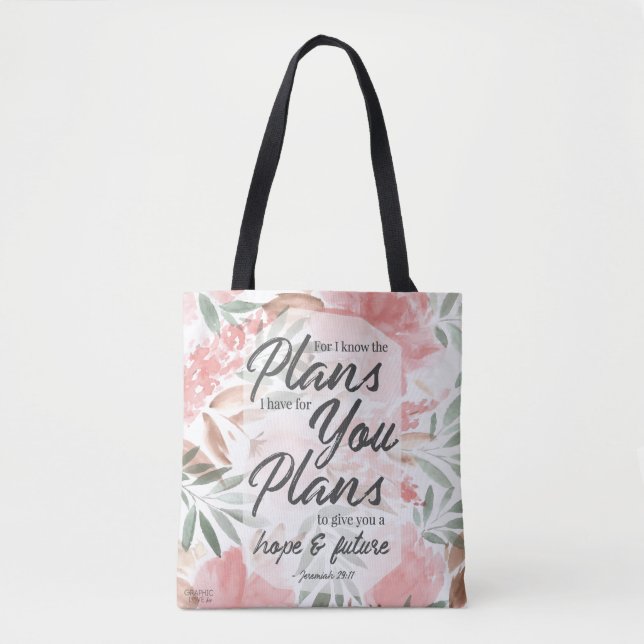 Jeremiah 29:11 Scripture: GraphicLoveShop Tote Bag (Front)