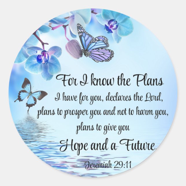 Jeremiah 29:11 Tropical Orchids Butterfly Bible Classic Round Sticker (Front)