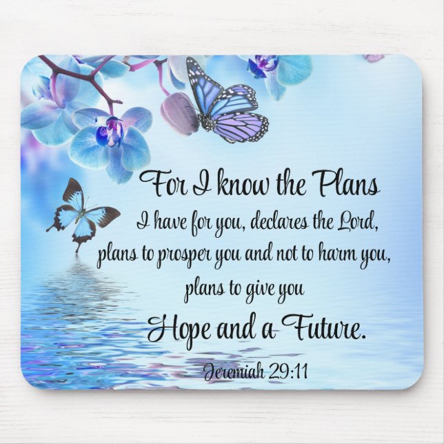Jeremiah 29:11 Tropical Orchids Butterfly Bible Mouse Mat (Front)