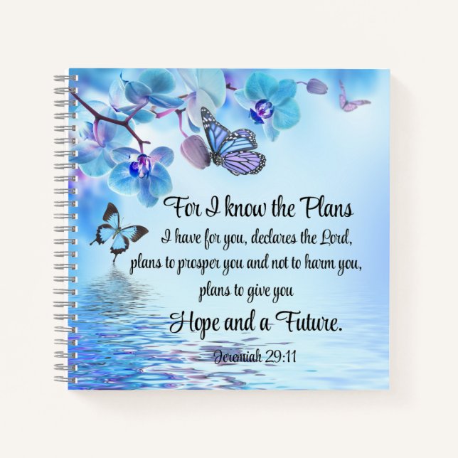 Jeremiah 29:11 Tropical Orchids Butterfly Bible Notebook (Front)