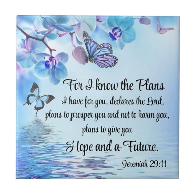 Jeremiah 29:11 Tropical Orchids Butterfly Bible Tile (Front)