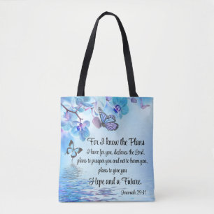 Jeremiah 29:11 Tropical Orchids Butterfly Bible Tote Bag